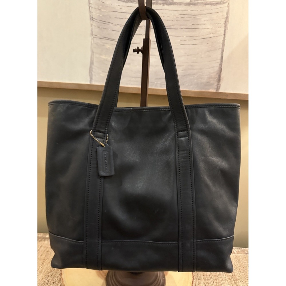 Coach Vintage Black Soft‎ Leather Book Tote Laptop Bag C9S-9401 Shopper Rare